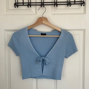 Debut Baby blue boutique short sleeve crop cardigan with front tie string